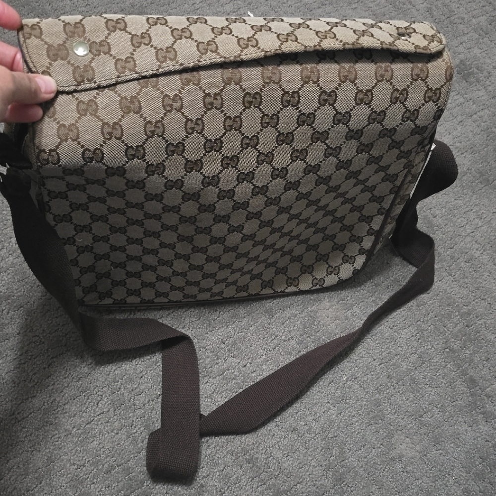 Beige/Brown Canvas Messenger Bag